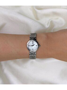 Vintage ESQ Swiss Quartz Watch, Mother of Pearl Dial Minimalist Silver Tone